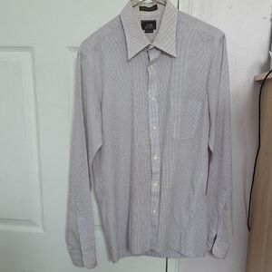 John Henry White Blue and Orange Checkered Dress Shirt